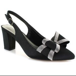 Elegant Black Slingback Heels with Silver Accents